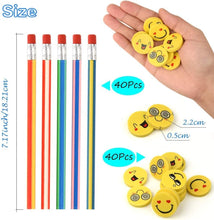 LATERN 80 Pcs Kids Party Bag Filler Set, 40Pcs Soft Flexible Bendy Pencils, 40Pcs Emoji Smile Erasers, Magic Bend Toys Party Favor Supplies for Family School Class