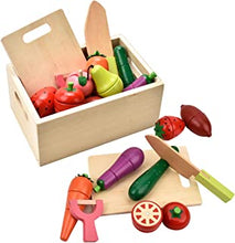 CARLORBO Wooden Cutting Play Food set - Pretend Children Play Kitchen Food Wooden Cutting Vegetables set Wooden Toys for 2 3 Year Olds