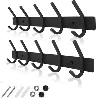 GlazieVault Coat Racks for Wall - Stainless Steel Coat Hooks (2 Pack) - Heavy Duty Coat Hooks Wall Mounted - Black Wall Hanger Wall Hooks and Clothes Hooks