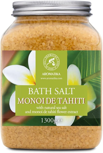 Bath Sea Salt Monoi de Tahiti 1300g - Bath Salts with Coconut Oil and Gardenia Flowers Extract - Bath Soak - Relaxing Bath - Good Sleep - Aromatherapy Bath Salts - Sea Salt Bath