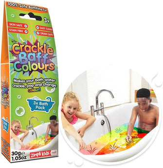 Crackle Baff Colours from Zimpli Kids, 3 Bath Pack, Magically makes your water Crackle, Pop & Change Colour, Birthday Gift for Children, Outdoor & Indoor Multi-Sensory Toy, Bath Toys for Boys & Girls