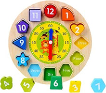 CCINEE Wooden Teaching Clock Puzzle Clock Toys Wooden Educational Toy with Numbers and Shapes Sorting Blocks