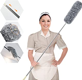 ENJSD Extendable Feather Duster,Microfiber Duster with Extra Long 100in Stainless Steel Telescopic Dusters with Scratch Resistant Cover,Perfect for Cleaning Cobweb,Ceiling Fan,Cars etc.(Grey)