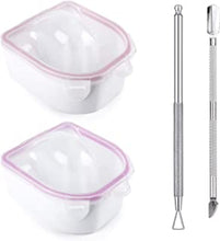 Nail Soaking Bowl, 2PCS Soak Off Gel Polish Dip Powder Remover Manicure Bowl with Triangle Cuticle Peeler and Stainless Steel Cuticle Pusher Nail Art Tool (Pink)