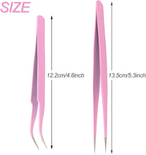 Sularpek 2 Pcs Tweezers, Eyebrow Tweezers, Eyelash Tweezers, Stainless Steel Straight and Curve Tip Tweezers, Ingrown Hair and Facial Hair Remover, for Craft, Makeup Tools (Pink)