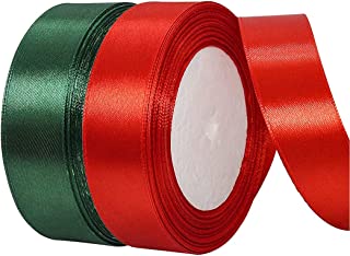 2 Rolls Satin Ribbon, 25mm Red and Green Ribbon Christmas Ribbon Fabric for Gift Wrapping Wedding Valentine Christmas(25 mm x 25 Yards)