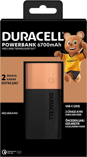 Duracell Powerbank 6700 mAh, fast charging technology for smartphones, tablets, headphones and USB powered devices
