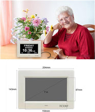 Dementia Clocks 7 Inches Calendar Clocks Day Date Clock Digital Clock with Large Clear Digits Display, Alarm Clock With HD Digital Photo Frame (7 Inches White)