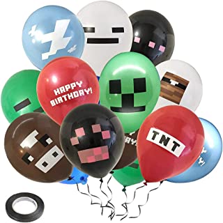 kuou 24 Pcs Minecraft Balloons with 1 Roll Ribbons(0.5cm*5m), 12 inch Minecraft Party Supplies Decorations for Birthday Minecraft Gaming Theme Birthday Balloons for Boys