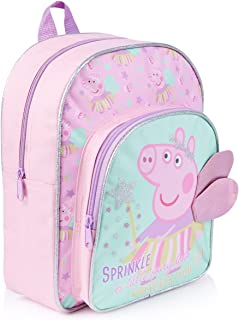 Peppa Pig Kids Backpack, Girls Peppa Pig 3D Wings School Backpack With Glitter, Children School Bag, Nursery Or Preschool Bag, Kids Toddlers Travel Bag