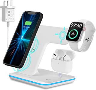 Wireless Charger, 3 in 1 Wireless Charging Station for iPhone 14/13/13 Pro/12/12 Pro Max/11/X/8, Qi Charging Stand with 18W Adapter for Apple Watch…