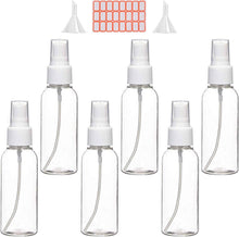 Spray Bottles, 50ml Clear Empty Fine Mist Plastic Travel Atomiser Bottle Set, Small Refillable Liquid Containers with 2pcs Funnels and 24pcs Labels for Make-up Cosmetic Hair 6PCS