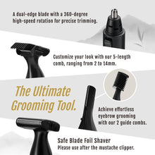 URBANER Rechargeable 4-in-1 Facial Hair Grooming Kit for Men, Waterproof Ear and Nose Hair Remover, Painless Eyebrow Trimmer, Wet and Dry Use Beard Styler, Portable Beard Shaver, MB-990