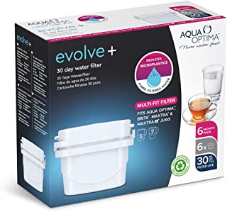 Aqua Optima EPS612, 6 Pack Evolve+ 30 Day Water Filter Cartridges, (6 Month Pack), Plastic, White