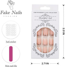 Vatocu Square False Nails Short Nude Glitter Press on Nails French Fake Nails Bling Glossy Acrylic Stick on Nails for Women and Girls (24pcs