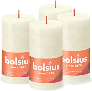 Bolsius Rustic Pillar Candle - Ivory - Pack of 4 - Long Burning Time of 60 Hours - Household Candle - Interior Decoration - Unscented - Natural Vegan Wax - No Palm Oil - 130 x 70 mm