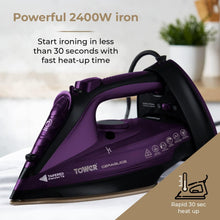 Tower T22008 CeraGlide Cordless Steam Iron with Ceramic Soleplate and Variable Steam Function, Purple