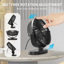 HONGTEYA 6.4 Inch USB Desk Fan,3 Speeds Adjustable Desktop Table Fan, 360 Rotation Mini USB Fan for Home Bedroom Desktop Office Car Outdoor Camping (Black)