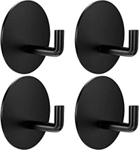 BARONAGE 4 Pack Self Adhesive Hooks, Heavy Duty Hanger Sticky Wall Hooks Waterproof Towel Hook for Tea Cup Robe Coat Kitchen Bathrooms Bedroom Door Office SUS304 Stainless Steel Black