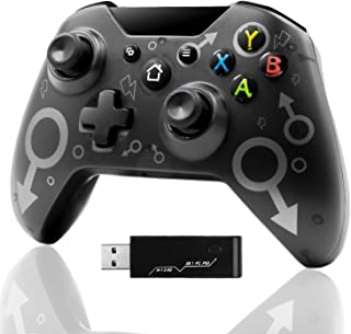 Wireless Controller for Xbox One, Xbox Wireless Controller PC Gamepad with 2.4GHZ Wireless Adapter, Compatible with Xbox One/One S/One X/One Elite/Xbox Series X/PS3 /Windows 7/8/10 Black (Black)