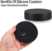 8 Pcs Silicone Coasters for Drinks, Black Round Mugs Coasters, Drink Coasters Pads Mats Non Slip for Coffee Beer Mug Wine Glass Home and Bar Coasters