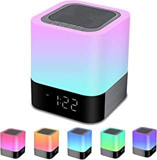 Bedside Lamp with Alarm Clock Bluetooth Speaker, Night Light Bedroom Decor RGB Color Changing LED Mood Light Bedroom Table Lamp Birthday Gifts for her Teenage Girls Boys Women Kids