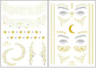 Xinlie 2 Pieces Tattoo Stickers Metallic Flash Tattoos Face Tattoo Face Sticker Face Stickers for Holiday Girls and Young Women for Eyes Face Party Festival Shows Gold (2 Pieces)