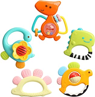 TINOTEEN Baby Rattles Toys Set, 5Pcs Teether Shaker Grab Spin Rattle Toy for 3 6 9 12 18 Month Babies Infant Newborn