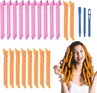 URAQT Hair Rollers for Long Hair, 55cm Spiral Curlers, No Heat Hair Curlers Styling Kit with Styling Hooks, DIY Hairstyle Styling Tools for Women Girls (20 Pack)