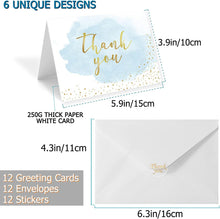 Thank You Greeting Cards, Pack of 12 Blank Gold Foiled Watercolour Postcards With 12 Envelopes and 12 Stickers, Used for Birthday, Wedding, Bussniess, Mothers, Fathers, Friends Thankyou Cards