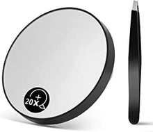 20X Magnifying Mirror, Travel Size Suction Magnifier Mirror for Makeup & Bathroom Shaving (8.8cm Black,with Tweezer)