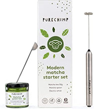 PureChimp Matcha Whisk Set – Modern Starter Kit Includes Electric Whisk, 50 Grams of Green Tea Powder and Stainless-Steel Measuring Spoon - Tea Accessories