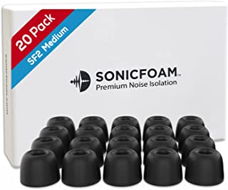 SONICFOAM Memory Foam Earbud Tips Premium Noise Isolation Replacement Foam Earphone Tips 20 Pack for in Ear Headphone Earbuds IEM - (SF2 Medium, Black)