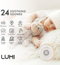 LUMI  Portable White Noise Machine  Baby Sleep Aid with 24 Sounds  White Noise Baby  3 Lighting Modes  Memory Function  30, 60, 90 Minute Timer  Sleep Aid for Adults, Children & Babies