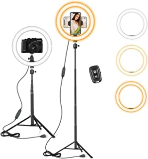 10" Ring Light with Tall Tripod Stand & Phone Holder for YouTube Video, Dimmable Led Ring Light with Remote for Camera, Video, Makeup, Selfie Photography Compatible with Smartphone