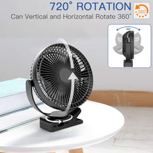 10000mAh Rechargeable Portable Fan, 8-Inch Battery Operated Clip on Fan, USB Fan, 4 Speeds, Strong Airflow, Sturdy Clamp for Office Desk Golf Car Outdoor Travel Camping Tent Gym Treadmill (Black)