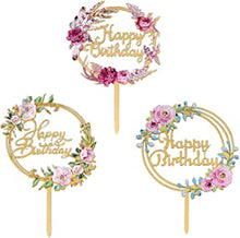 3 Pcs Flowers Cake Toppers Acrylic Happy Birthday Cake Toppers Various Birthday Party Wedding Cake Decoration