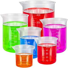 BUZIFU 6 Pack Measuring Cup Labs Graduated Beakers Plastic Beakers Heat Resistant Measuring Jugs Mixing Cups Liquid Measuring Cups Baking Cooking Lab Measure Tool, 25ml 50ml 100 ml 150ml 300ml 500ml