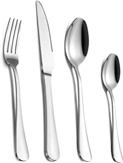 Cutlery Set, Pleafind Cutlery Set for 4, 16 Piece Silverware Set, Stainless Steel Knife and Fork Set, Flatware Set, Mirror Polished, Dishwasher Safe