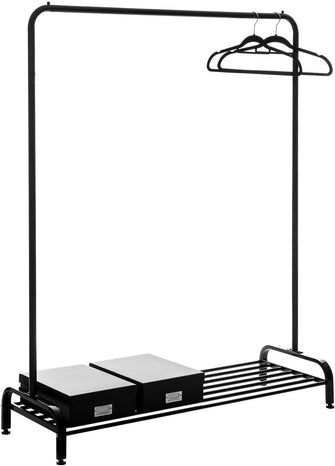 Home Treats Clothes Rail With Shoe Rack/Storage Shelf, Metal With Smooth Black Finish