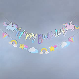 Happy Birthday Unicorn Banner Pennant Unicorn Themed Party Supplies Favors Bunting Banners with Sparkle Gold Glitter for Kids Girls Birthday Wall Door Decoration