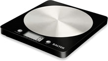 Salter 1036 BKSSDR Disc Electronic Scale, Seen on TV, Stylish Slim Design, Home & Kitchen Cooking, Spun Stainless Steel Platform, Add & Weigh, Measures Liquids & Fluids, 5 KG Max Capacity Black/Chrome