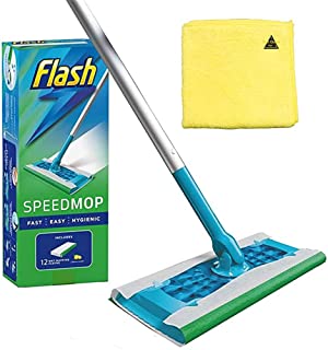 FIRST CHOICE KAYA Flash Speedmop Starter Kit, Mop & (Pack of 12) Absorbing Refill Pads, Fresh with Cleaning Cloth Sold by KAYA LTD