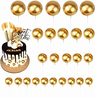 Wancala 40 Pcs Round Ball Cake Toppers - Round Gold Foam Mini Cupcake Toppers, Craft DIY Bakeware Decorating Tools for Birthday Party Wedding Supplies Baby Shower Decor