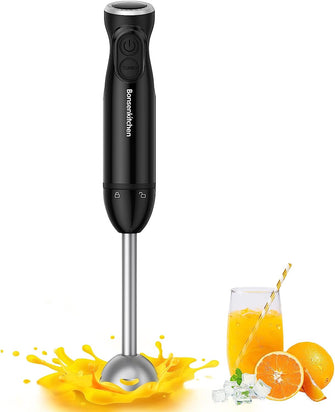 Bonsenkitchen Hand Blender, 300W Immersion Blender Handheld, Stick Blender Electric with Stainless Steel Blade for Making Baby Food, Soups, Sauce, HB3201 (Black)