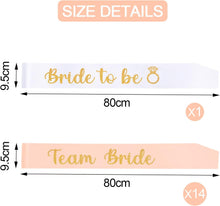 Shining She 15 Pieces Hen Party Accessories Sashes Sets, 14 Rose Gold Team Bride Sashes 1 White Bride to Be Sash, for Hen Party Wedding Bridal Shower Party Decorations