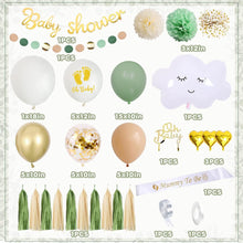 Baby Shower Decorations, Sage Green Baby Shower Decorations Neutral Baby Shower Balloons Set, Mummy to be Sash, Oh Baby Banner Cake Topper Tassels Paper Pom Poms for Gender Reveal Party Decorations