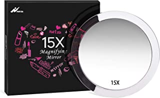 15X Magnifying Mirror, Netzu 6 INCH Magnification Makeup Mirror with 3 Suction Cups for Easy Mounting for Precise Makeup Application, Tweezing, Blackhead/Blemish Removal, with Portable Waterproof Bag