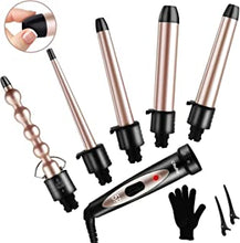 Curling Wand, Ohuhu 9mm to 32mm Hair Curler, 5 in 1 Curling Tongs Iron Set with 5 Interchangeable Ceramic Barrel and Heat Protective Glove, Hair Curler for Long Hair, Rose