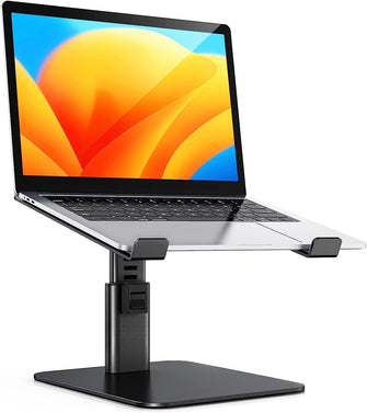 Babacom Laptop Stand for Desk, 8 Adjustable Height Aluminum Laptop Riser, Ergonomic Computer Stand Sit to Stand Compatible with MacBook, Air, Pro and More 10"-16" Notebooks - Black